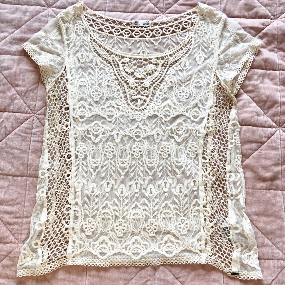 Crochet and mesh lace blouse
